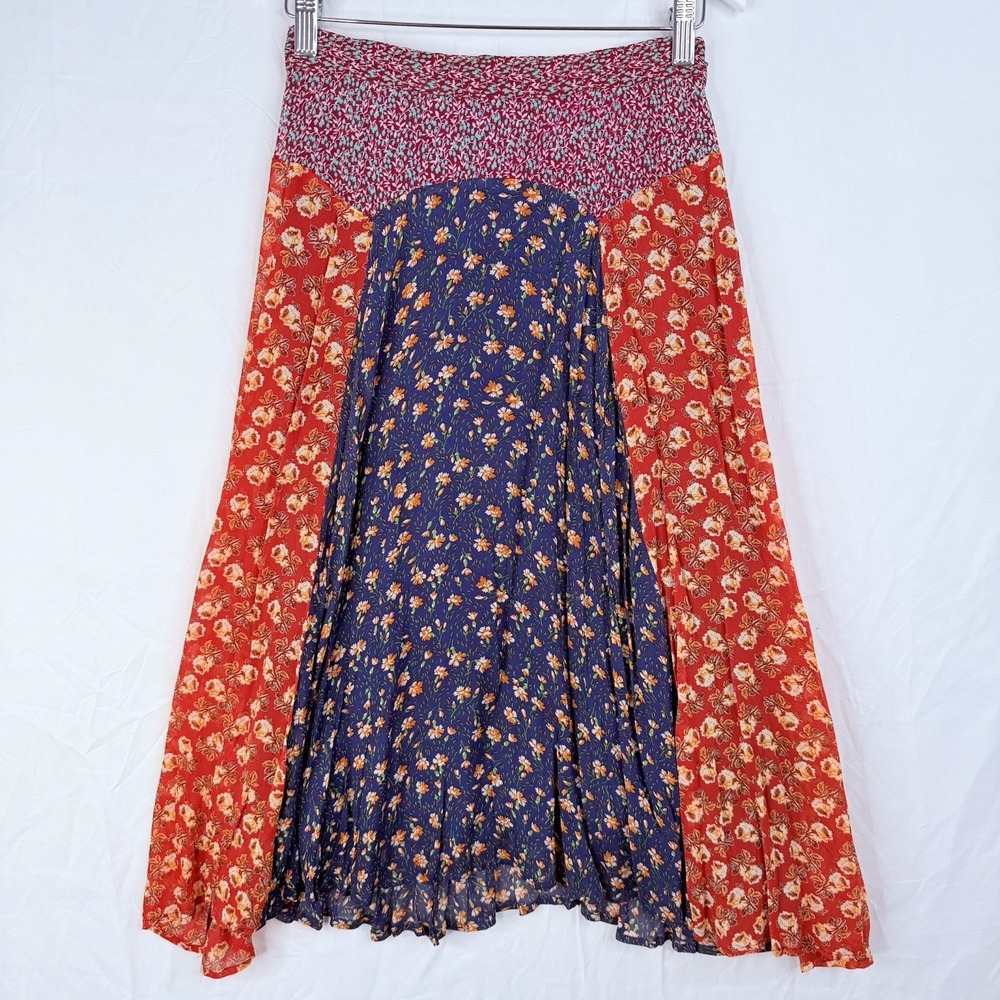 Anthropologie Meadow Rue‎ Midi Skirt Women's SZ-0 Prairie Floral Patchwork Boho